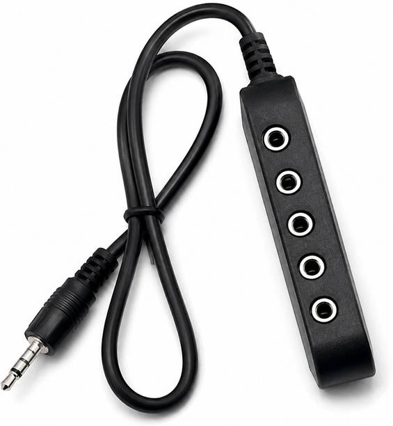 Adhvik Black 1 Male to 5 Female Headphone & Earphone Splitter Hub Phone Converter