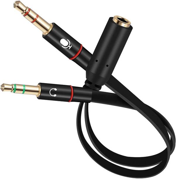 Abois Black 2 Male to 1 Female 3.5mm Headphone Earphone Mic Audio Y Splitter Cable Phone Converter