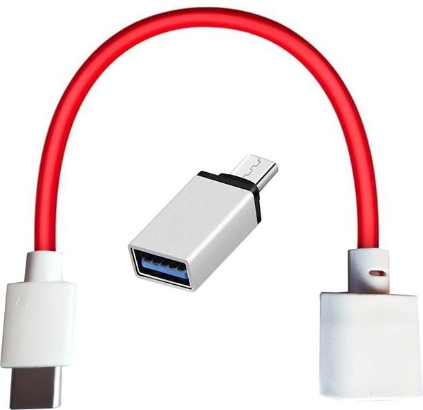 TECHYSPOT Type-C to USB 3.0 OTG Cable and Type C Metal OTG Combo Male-Female Connector Adapter Compatible with All C Type Smartphones (Pack of 2) Phone Converter