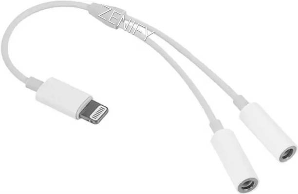 ZENIFY White Cable 2 in 1 Dual 3.5mm Female to 8 Pin Male i-phone Audio Adapter MH027 Phone Converter