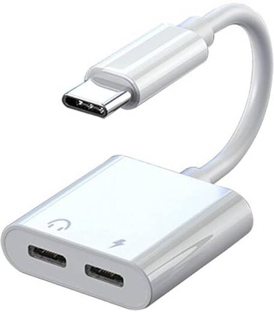 TECHGEAR White Type C Adapter for Headphones,Dual USB C for Audio & Charging Adapter C Splitter Phone Converter