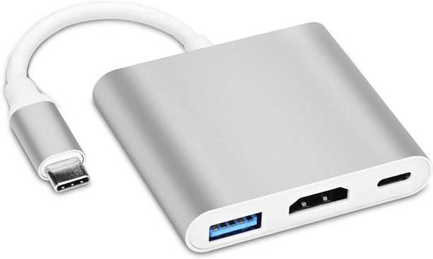 BALRAMA Silver White 3 in 1 Multiport USB C Adapter Hub USB-C Port to HDMI + USB C PD Port + USB 3.0 Phone Converter