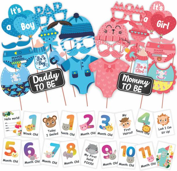Wobbox Baby Shower Props, Baby Milestone cards, Baby Shower Decoration Items (FP348) Photo Booth Board