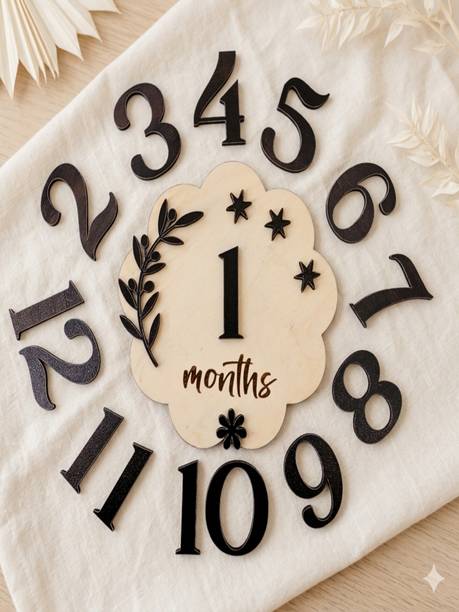 LASER ART Baby Milestone Cards for 1-12 Months | Wooden Baby Month Marker Photo Booth Board