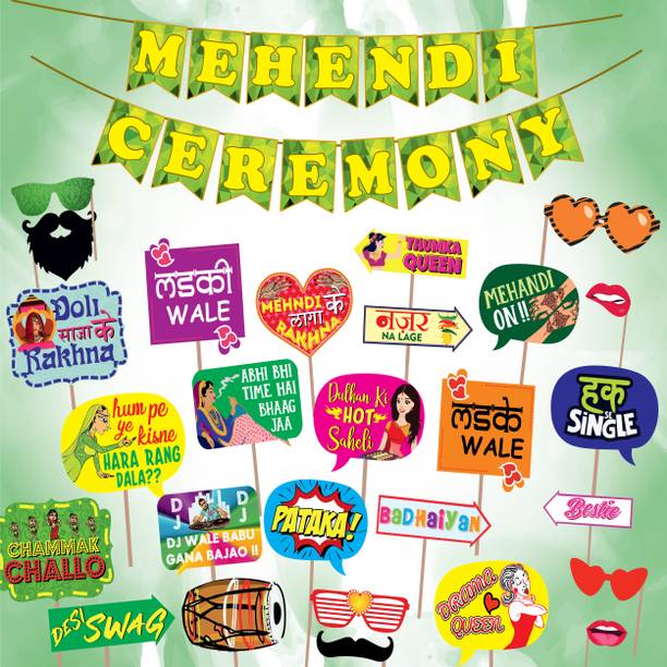 Xzotic MEHENDI DECORETION SET MEHENDI PROPS AND BANNER FOR WEDDING Photo Booth Board