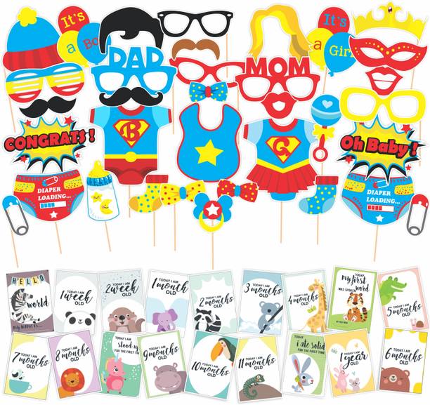 Wobbox Baby Shower Props, Baby Milestone cards, Baby Shower Decoration Items (FP365) Photo Booth Board