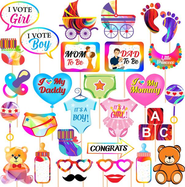 ZYOZI 30 Pcs Baby Shower Props for Photoshoot,Photo Booth Decorations for Mom to Be Photo Booth Board