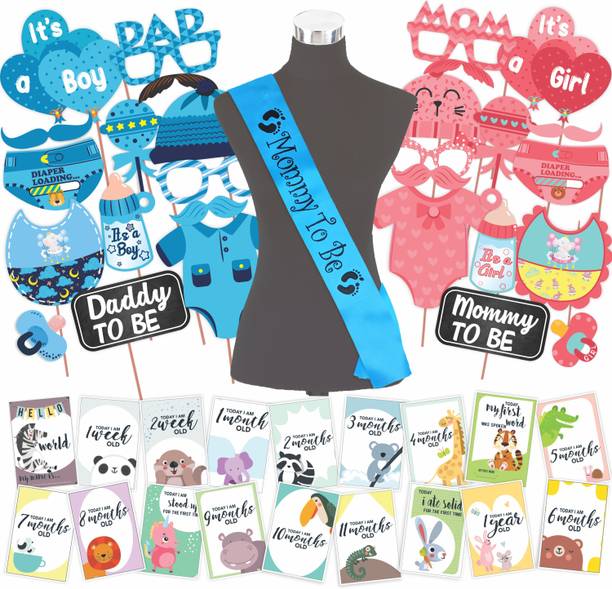 Wobbox Baby Shower Props, Baby Shower Sash, Milestone Card, Baby Shower Decorations(39) Photo Booth Board