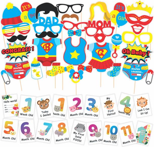 Wobbox Baby Shower Props, Baby Milestone cards, Baby Shower Decoration Items (FP367) Photo Booth Board