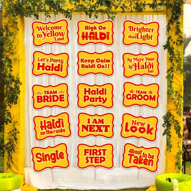 ZYOZI 15Pcs Haldi Props for Photoshoot,Wedding,Haldi Props for Bride Mehandi Photo Booth Board