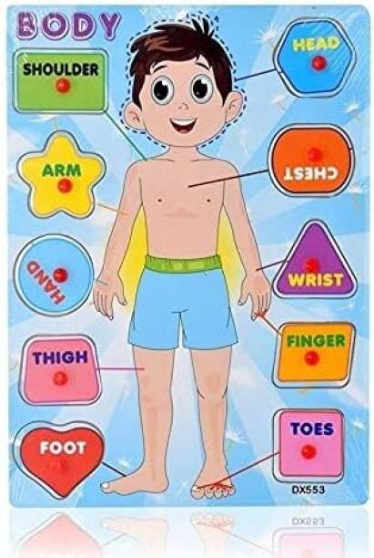 BUCKETLIST®Educational Wooden Learning Parts of the Body Puzzle Board Montessori Human Body Parts Recognition Puzzle Board Learning Educational Building Toys Set (Body Puzzle Board)