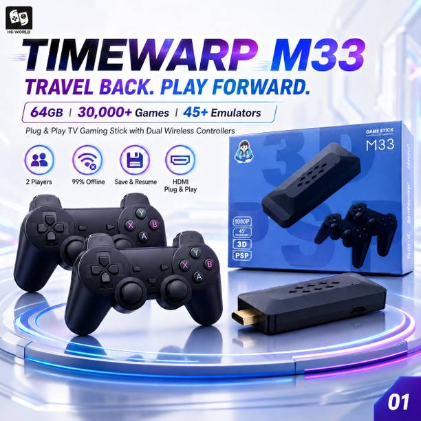 M33 Retro Game Stick Console with 2.4G Dual 2 Player For TV Wireless Video Games Gamepad Gaming Console for TV Video Game for Kids (Best Gift & Fun) All Ages 64 GB with 45+ Emulator, Full HD HDMI Output, TV Game Set, Sup Game Box , Mini Video Game Hand TV (Black, Game Box, Remote Hand Video Game for Kids,Loved by Fans of Console Gaming PS2 PlayStation 2 , PS3 PlayStation 3, PS4 PlayStation 4, Mini PlayStation 5 PS5,PS1,PSP,PVP,PS VITA, Xbox, Nintendo Switch 2) (InBuilt with 30000+Videogame like God of War, GTA Vice City)