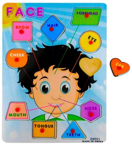 BUCKETLIST®Educational Wooden Learning Parts of the Face Puzzle Board Montessori Human Face Parts Recognition Puzzle Board Learning Educational Building Toys Set (Educational Learning Face Parts Puzzle Board Toy Set)