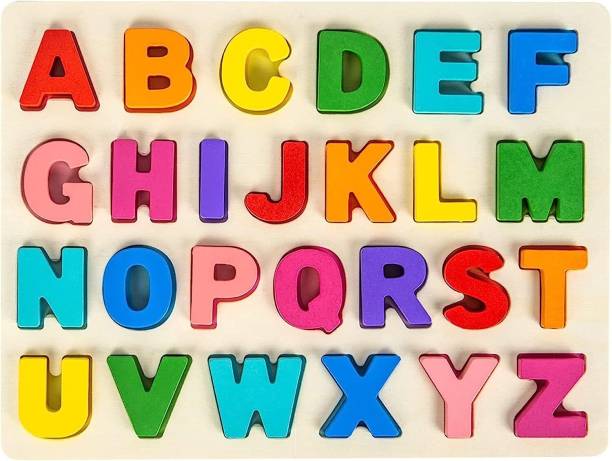 BUCKETLIST®Alphabet Puzzle,ABCD Capital Letter Puzzles for Toddlers 1 2 3 Years Old, Educational Learning Toys for Toddlers, Alphabet Toys with Puzzle Board & Letter Blocks, Best Gifts for Girls and Boys (Wooden Alphabet Puzzle)