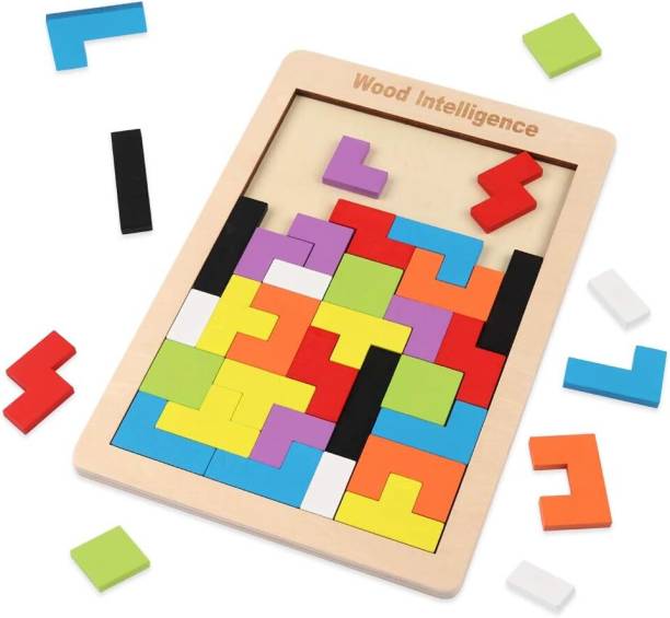 BUCKETLIST®Wooden Puzzle Brain Teasers Toy Tangram Jigsaw Colorful Geometric Pattern 3D Russian Blocks Game Montessori Educational Gift for Toddlers Kids (Memory Skill, Creative Thinking, Color Recognition)