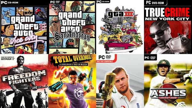 Vice City, SanAndreas, Gta 3, True Crime, Freedom, Tod, Cricket 07, Ashes Cricket 09 Total 8 Game Combo (Offline Only) (Regular)