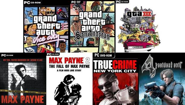 Vice City, SanAndreas, Gta 3, Max Payne 1, Max Payne 2, True Crime, Resident Evil 4 Total 7 Game Combo (Offline Only) (Regular)