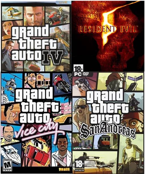 Gta San Andreas | Vice City | Gta 4 | Resident Evil 5 | 4 In 1 Combo DVD