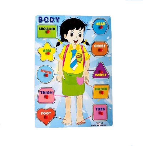 BUCKETLIST®Educational Wooden Learning Parts of the Body Puzzle Board Montessori Human Body Parts Recognition Puzzle Board Learning Educational Building Toys Set (Body Parts Recognition Puzzle Board)
