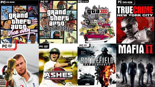 Vice City, SanAndreas, Gta 3, True Crime, Cricket 07, Ashes Cricket 09, Battlefield BD 2, Mafia 2 Total 8 Game Combo (Offline Only) (Regular)