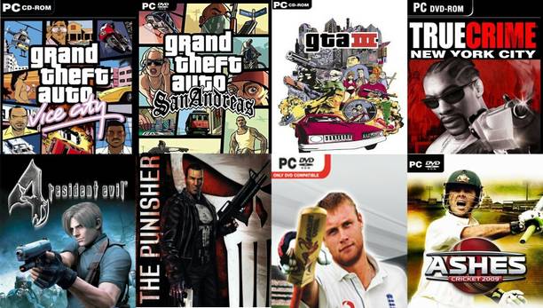 Vice City, SanAndreas, Gta 3, True Crime, Resident 4, Punisher, Cricket 07, Ashes Cricket 09 Total 8 Game Combo (Offline Only) (Regular)