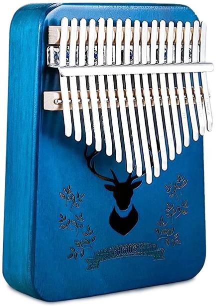 Fusked Kalimba Thumb 17 Keys Piano Musical Instrument with Engraved Notes Blue Piano Lid