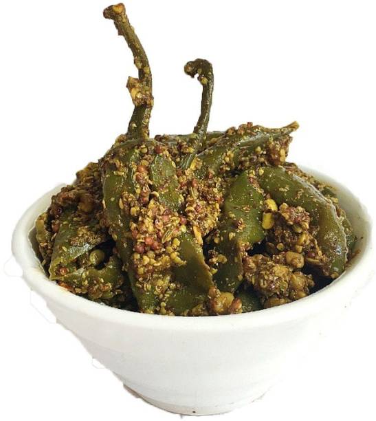 Medhyata Homemade Rajasthani Green Chilli Pickle (Athana mirch ka achar) ( Without Oil ) Green Chilli Pickle