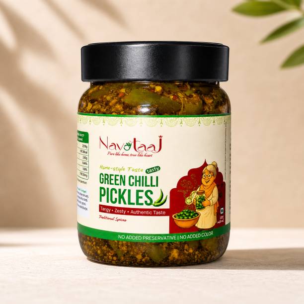 Navotaaj Premium homestyle Green Chilli Pickle | Spicy & Masaledaar | No Preservatives Green Chilli Pickle