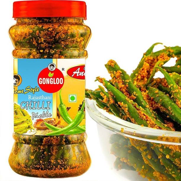 GONGLOO Homemade Rajasthani Green Chilli Pickle, Ready to Eat Hari Mirch ka Achar 300 GM Green Chilli Pickle