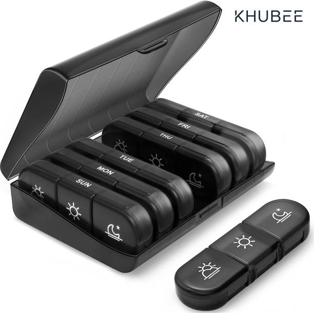 KHUBEE 3 TIMES IN A DAY TRAVEL MEDICINE BOX 7 DAY Pill Box (Black)