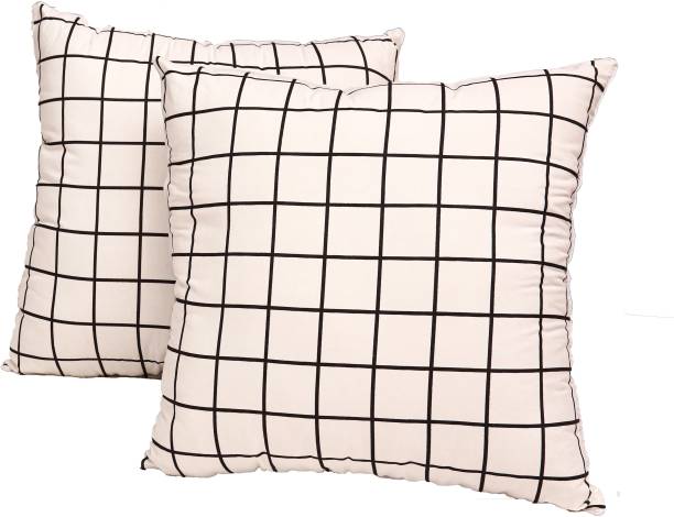 BETTER SLEEP furnishing Square Pillow Cotton Cushions for Sofa & Bed (20"x20") with Square Pattern Microfibre, Polyester Fibre Geometric, Solid, Stripes Cushion Pack of 2