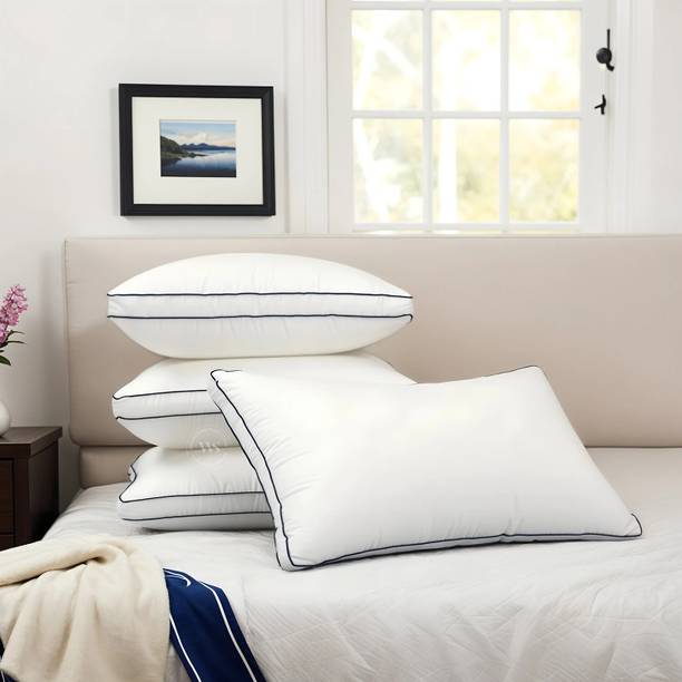 Wooden Street Comfora Medium Soft Fiber Sleeping Pillow | Contrast Double Piping | Microfibre Solid Sleeping Pillow Pack of 4