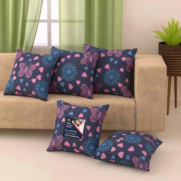 VILLAGERS Microfibre Cushion Pack of 5 Geometric Premium Cushion Set | (16x16 inch)