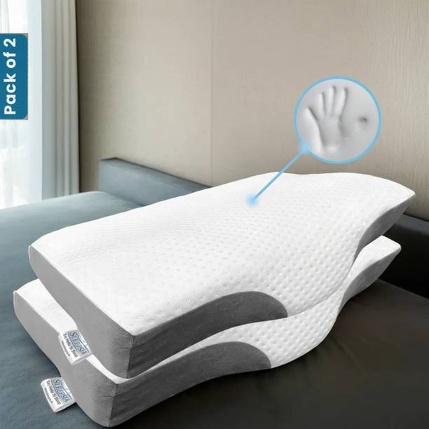 Sleepsia Memory Foam Sleeping Pillow Pack of 2 Solid Contour Cervical Pillow for Neck and Shoulder Pain | Extra Curve Neck Support |