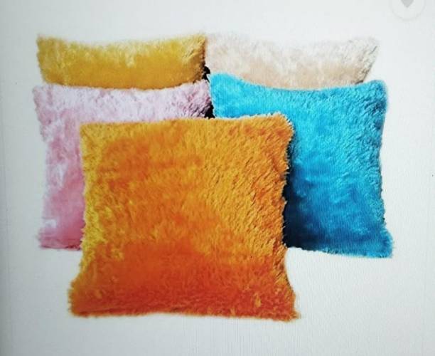 AARAVI TRADERS PACK OF 5 MULTICOLOUR FUR PILLOW Microfibre Floral Cushion Pack of 5