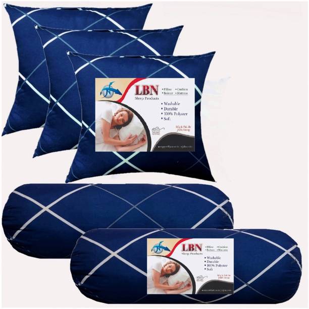 LBN Combo Set 3 Cushion And 2 Microfibre Solid Bolster Pack of 5