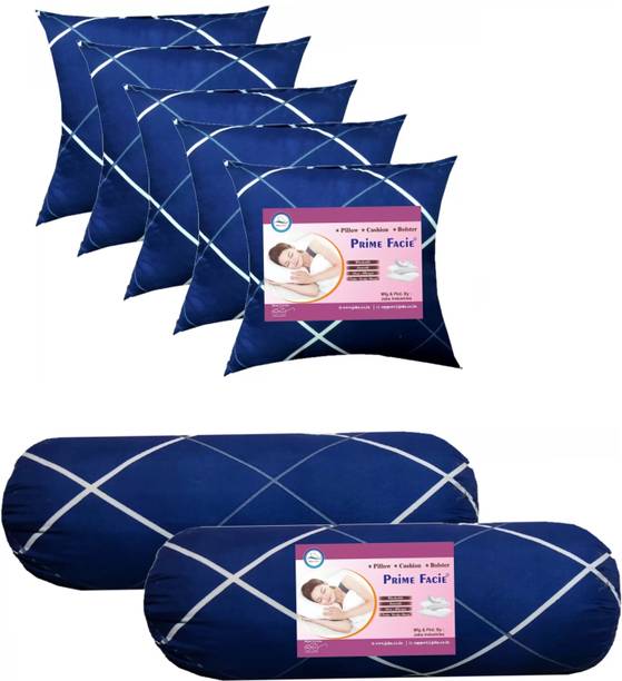 prime facie 5 Cushion and 2 Bolster Polyester Fibre, Microfibre Solid Bolster Pack of 7