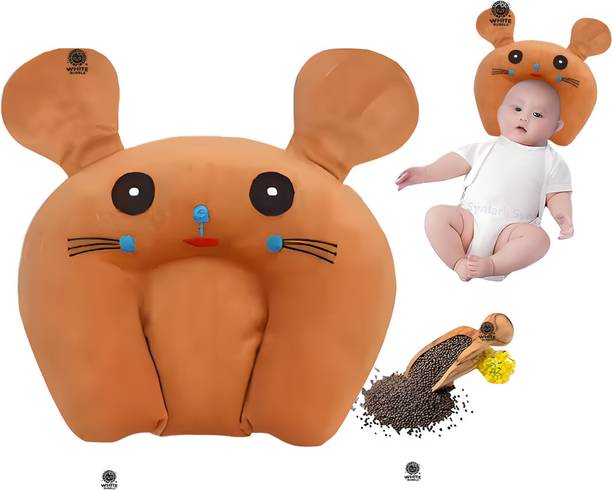 White Bubble Mustard Seeds Baby Pillow Pack of 1 Toons & Characters Rai Pillow Velvet, Baby Head Shaping Takiya Soft Pillow Infant