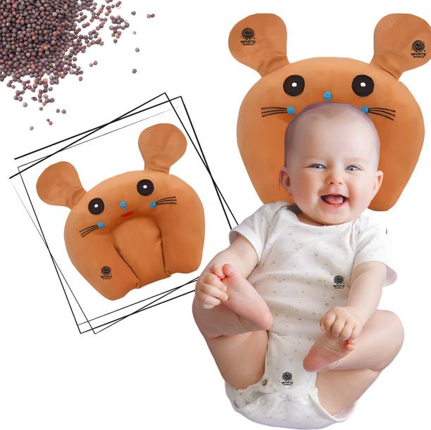 White Bubble Mustard Seeds Baby Pillow Pack of 1 Toons & Characters Rai Pillow Velvet, Baby Head Shaping Takiya Soft Pillow Infant