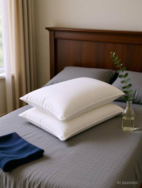 Sleepwell Polyester Fibre Sleeping Pillow Pack of 2 Solid Umang, Neck Support, Hypoallergenic, Medium Soft, Lightweight, 27x17 Inch