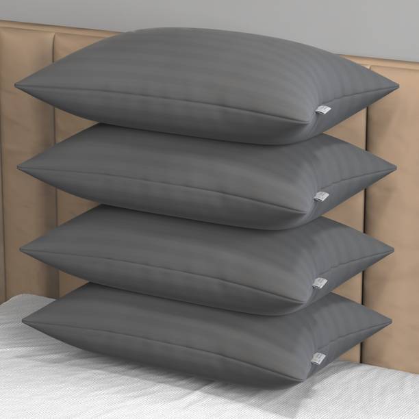 MY ARMOR Microfibre Sleeping Pillow Pack of 4 Stripes Soft and Fluffy Microfiber Pillow Height Adjustable with Inner Cover, 41x61 cm,