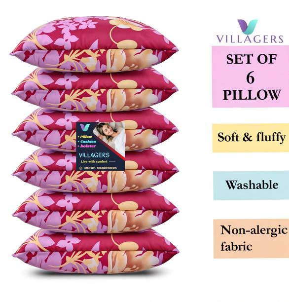 VILLAGERS LUXURY Polyester Fibre Abstract Sleeping Pillow Pack of 6