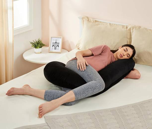 HOMESO Polyester Fibre Pregnancy Pillow Pack of 1 Solid C-Shaped Pregnancy Pillow for Maternity, Nursing & Full Body Support Velvet