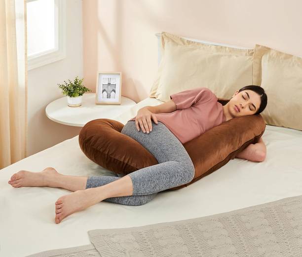 HOMESO Polyester Fibre Pregnancy Pillow Pack of 1 Solid C-Shaped Pregnancy Pillow for Maternity, Nursing & Full Body Support Velvet