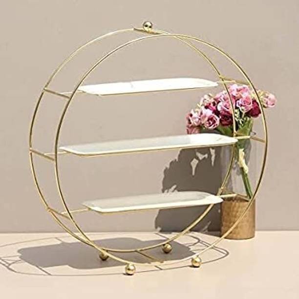 DECORCAVE Metal Platter | 40 x 40 cm | Gold Finish | Premium Decorative Serving Cherry & Olive Pitter