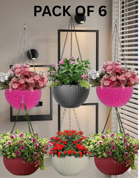 Flicksyy Decorative Hanging Flower Pot with Chain | Plant Container Set