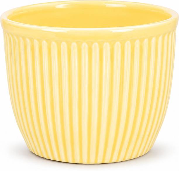 SajaoStore Yellow Ribbed Ceramic Pot – Modern Indoor Plant Planter Plant Container Set