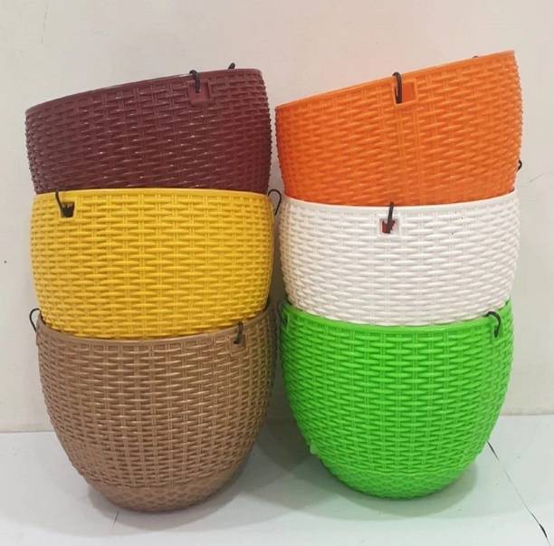 Avikpihu Plastic Hanging Flower Basket with Chain | Rattan-Style Round Hanging Pots Plant Container Set