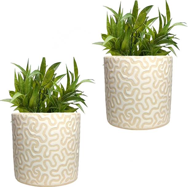 Gupta Homes White RD-1 Pipe Ceramic Pot Size 4x4inch GH0022-10 Plant Container Set