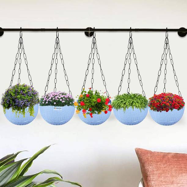 HOMESTIC by Kuber Industries Marble Euro Hanging Flower Pot for Home & Garden|7 Inch|Pack of 5|Blue Plant Container Set